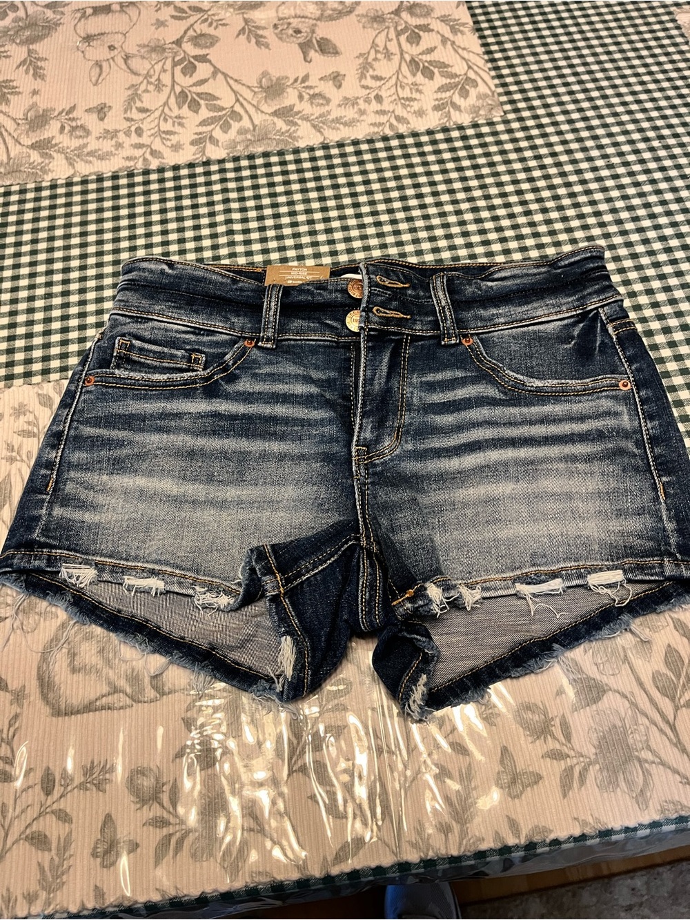 BKE Women's Dark Blue Distressed Denim Shorts